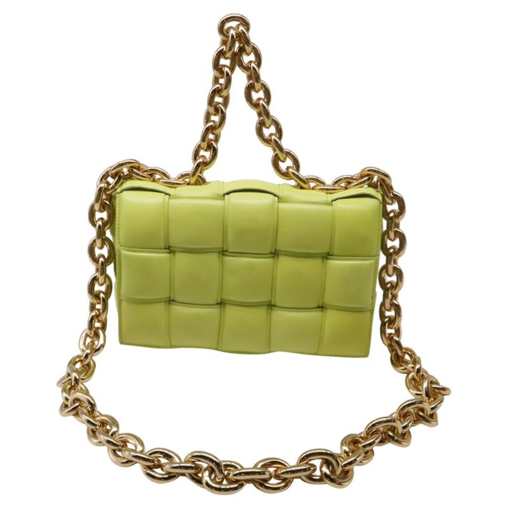 Bottega Veneta Intrecciato Chain Padded Cassette Bag in Green Leather